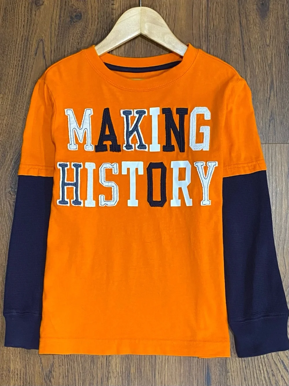 Gymboree Boys ‘Arctic Explorer’ Orange and Navy Long Sleeve Making History Top